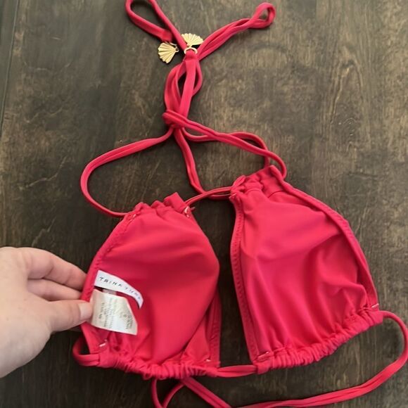 Trina Turk pink high neck halter bikini top Sz-8 - Picture 6 of 9